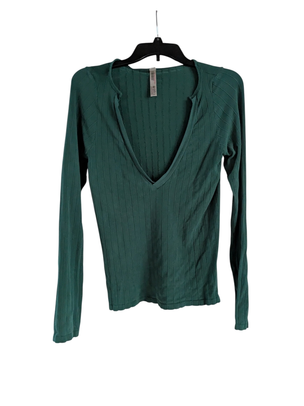 Free People Deep V Ribbed Long Sleeve Top - Green Size L-XL